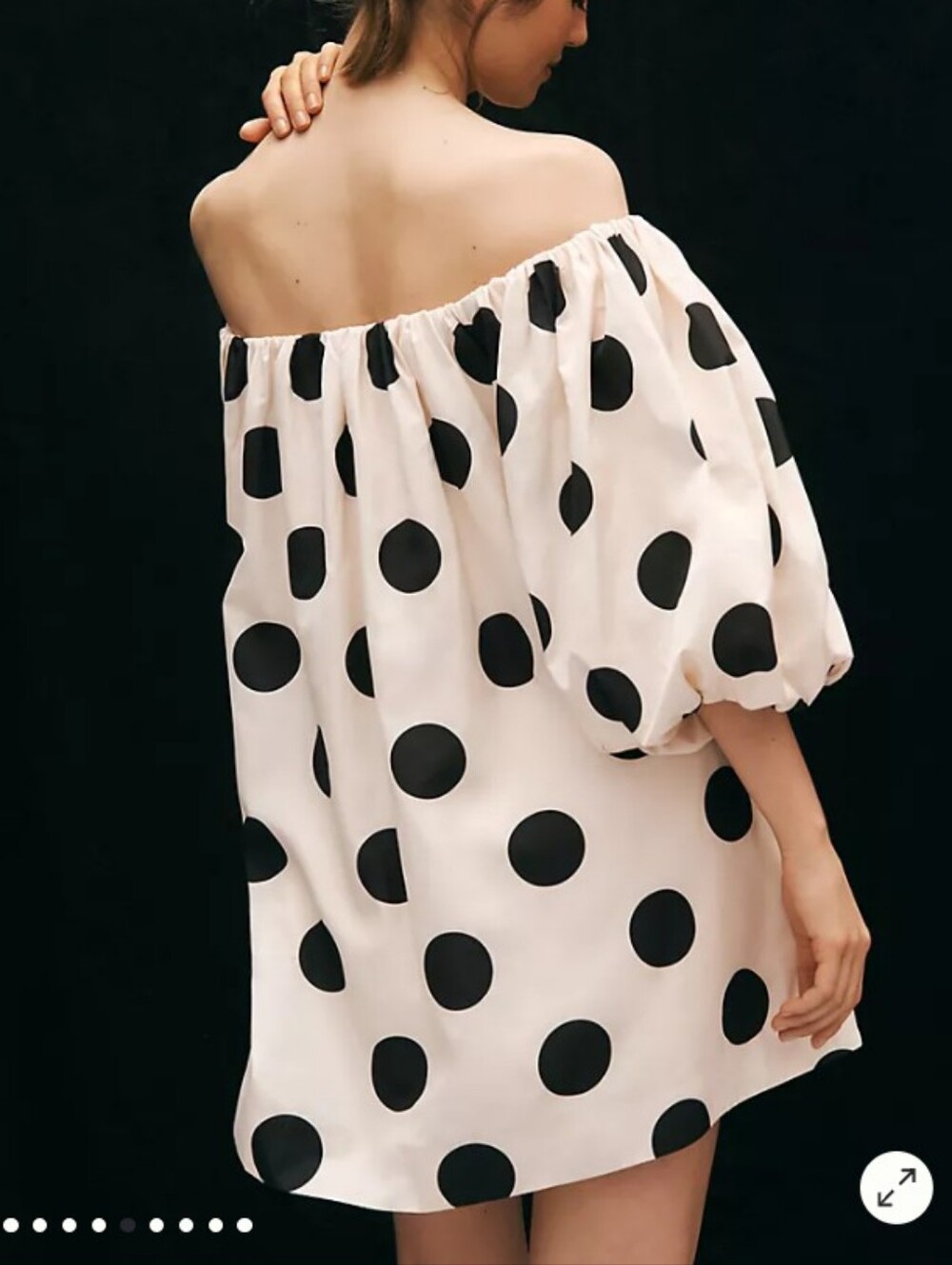 Anthropology Mare Mare Off-Shoulder Polka Dot Puff Sleeve Dress XL - Picture 11 of 12